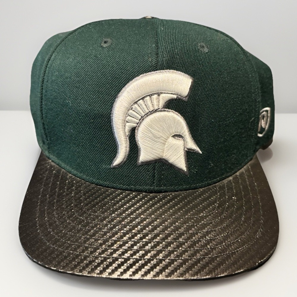 Michigan State University Spartans MSU SnapBack Hat Top Of The World Green White
